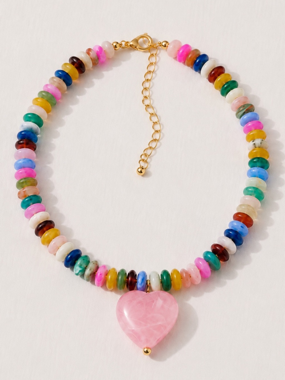 New! Preppy Colorful Mixed Bead Color Pop Dopamine Heart Necklace